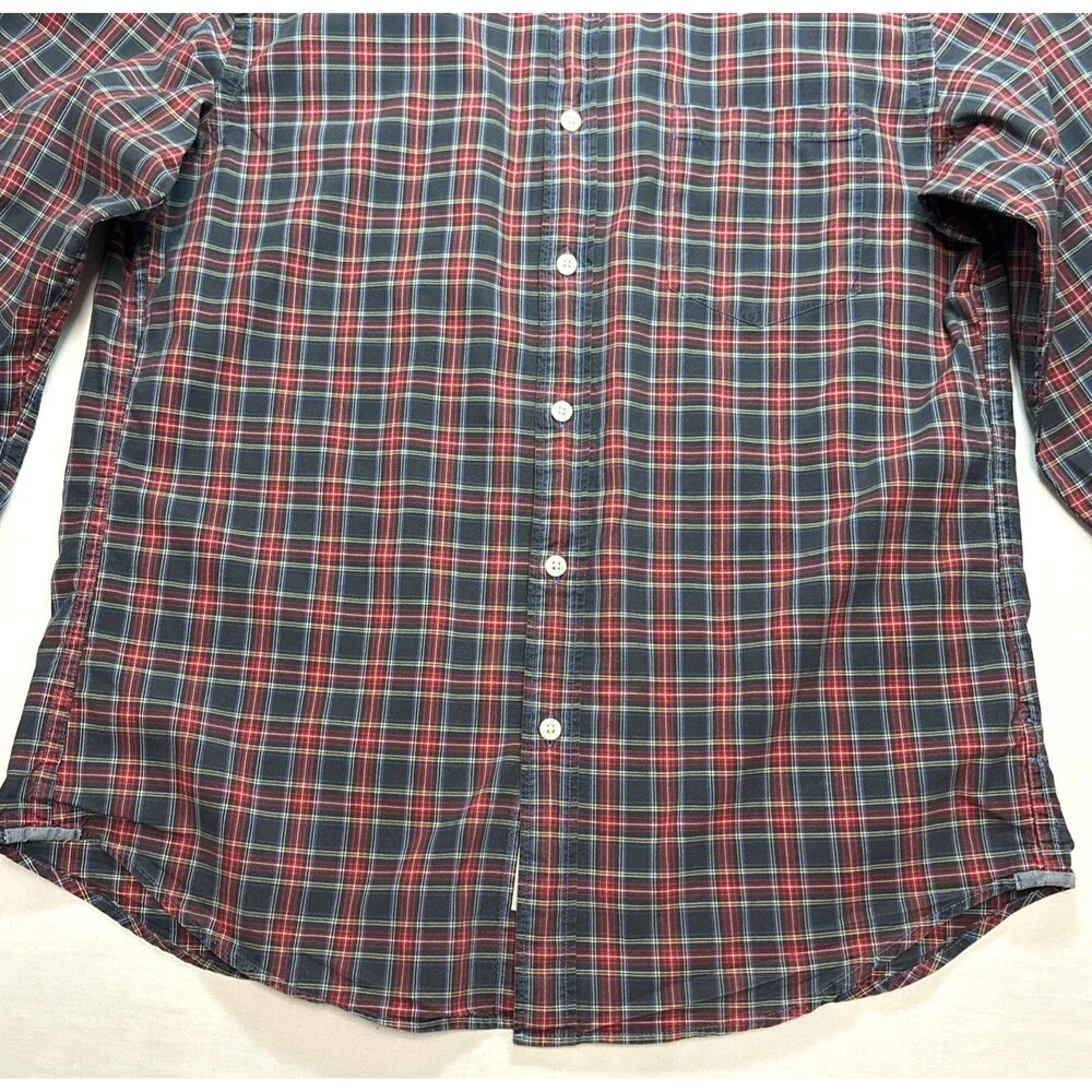 J Crew Mens Medium 15-15 1/2 Plaid Button Down Shirt Red Blue Cotton Y2K Holiday